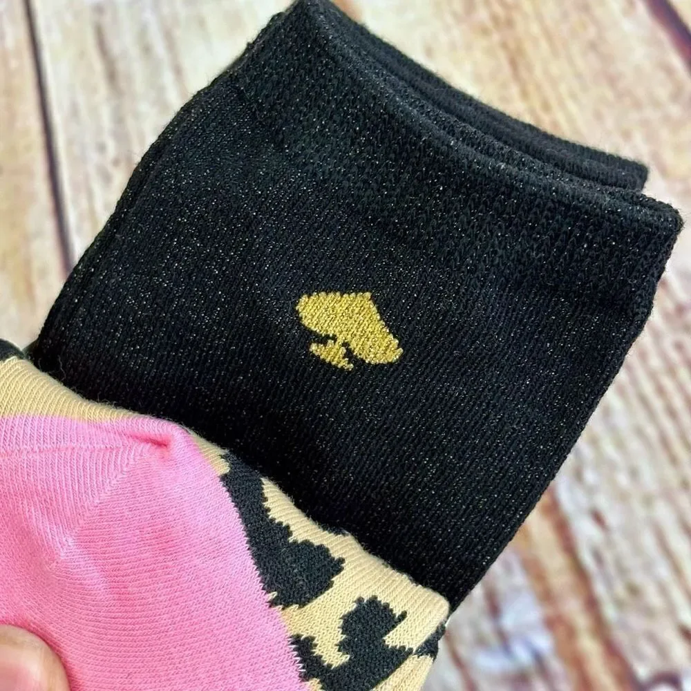 Kate Spade Crew Socks 3 Pairs Leopard Cheetah Rose Flowers Shimmer Sparkle OS
